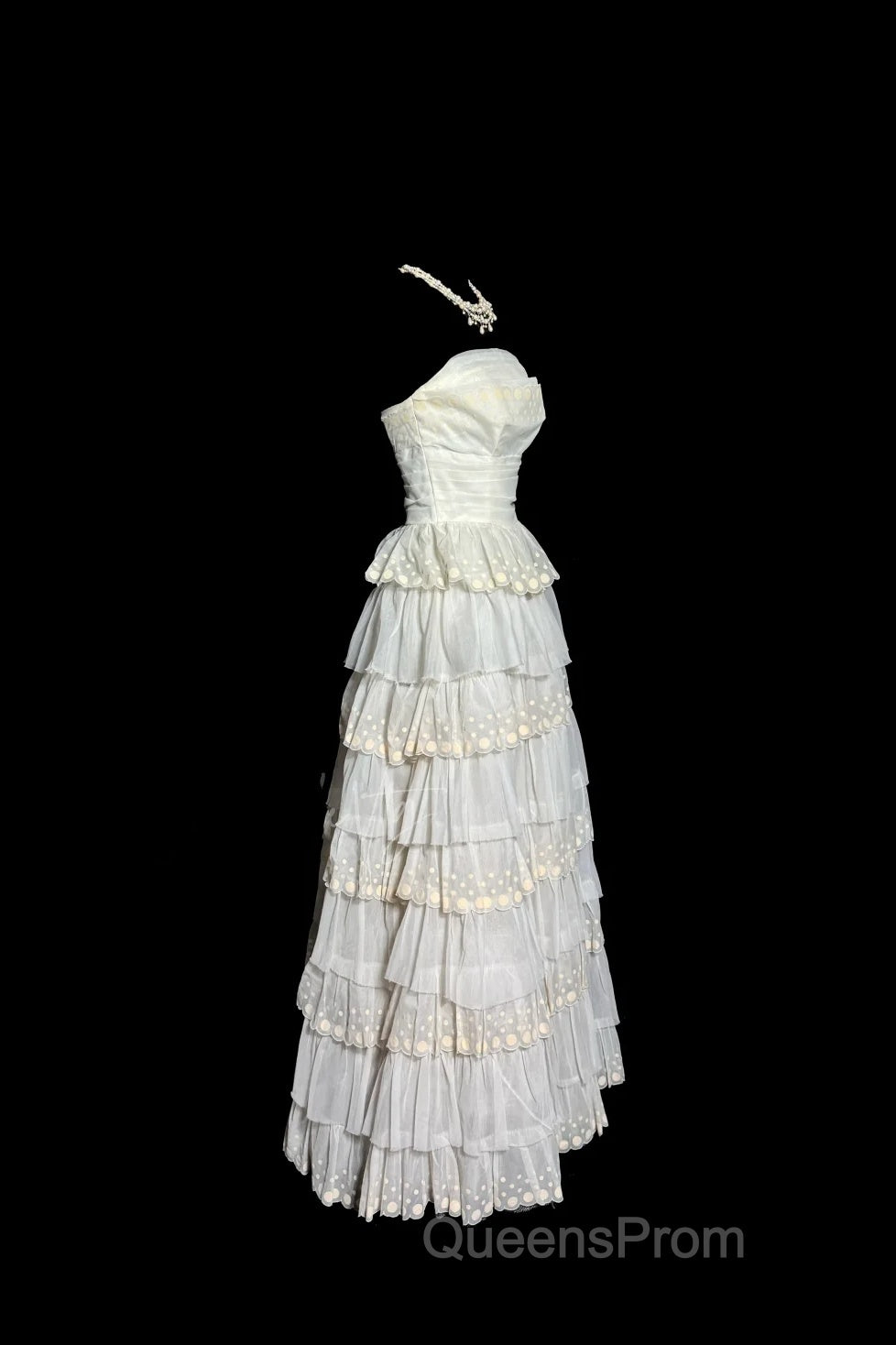 Vintage Ball Gown Strapless White Lace Evening Prom Gown Fairy Evening Prom Dress