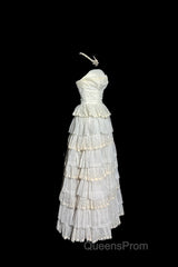 Vintage Ball Gown Strapless White Lace Evening Prom Gown Fairy Evening Prom Dress