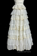 Vintage Ball Gown Strapless White Lace Evening Prom Gown Fairy Evening Prom Dress