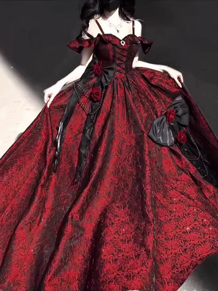 Vintage Ball Gown Straps Long Burgundy Ruffles Lace Classy Prom Dress Birthday Outfits Secondary image