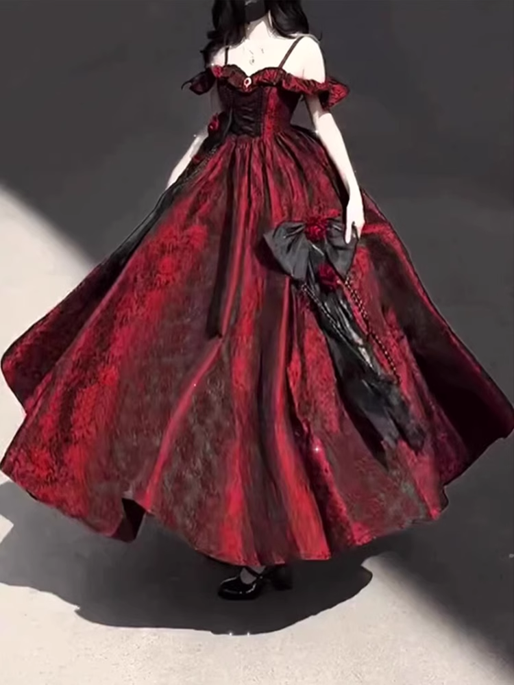 Vintage Ball Gown Straps Long Burgundy Ruffles Lace Classy Prom Dress Birthday Outfits