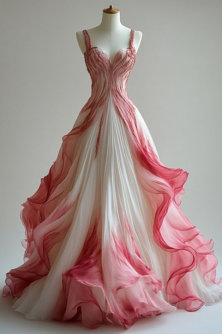 Gradient Pink A-Line V Neck Tulle Long Classy Prom Dress,Gradient Pink Classy Party Dress Main image