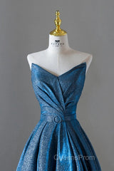 Vintage Ball Gown Sweetheart Blue Sequin Long Evening Prom Gown Fairy Evening Prom Dress
