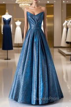Vintage Ball Gown Sweetheart Blue Sequin Long Evening Prom Gown Fairy Evening Prom Dress