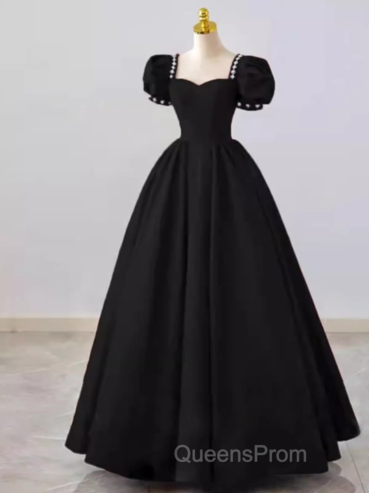 Vintage Ball Gown Sweetheart Satin Black Long Evening Prom Dress Formal Dress Secondary image