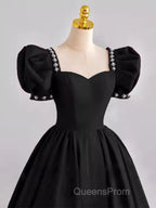 Vintage Ball Gown Sweetheart Satin Black Long Evening Prom Dress Formal Dress