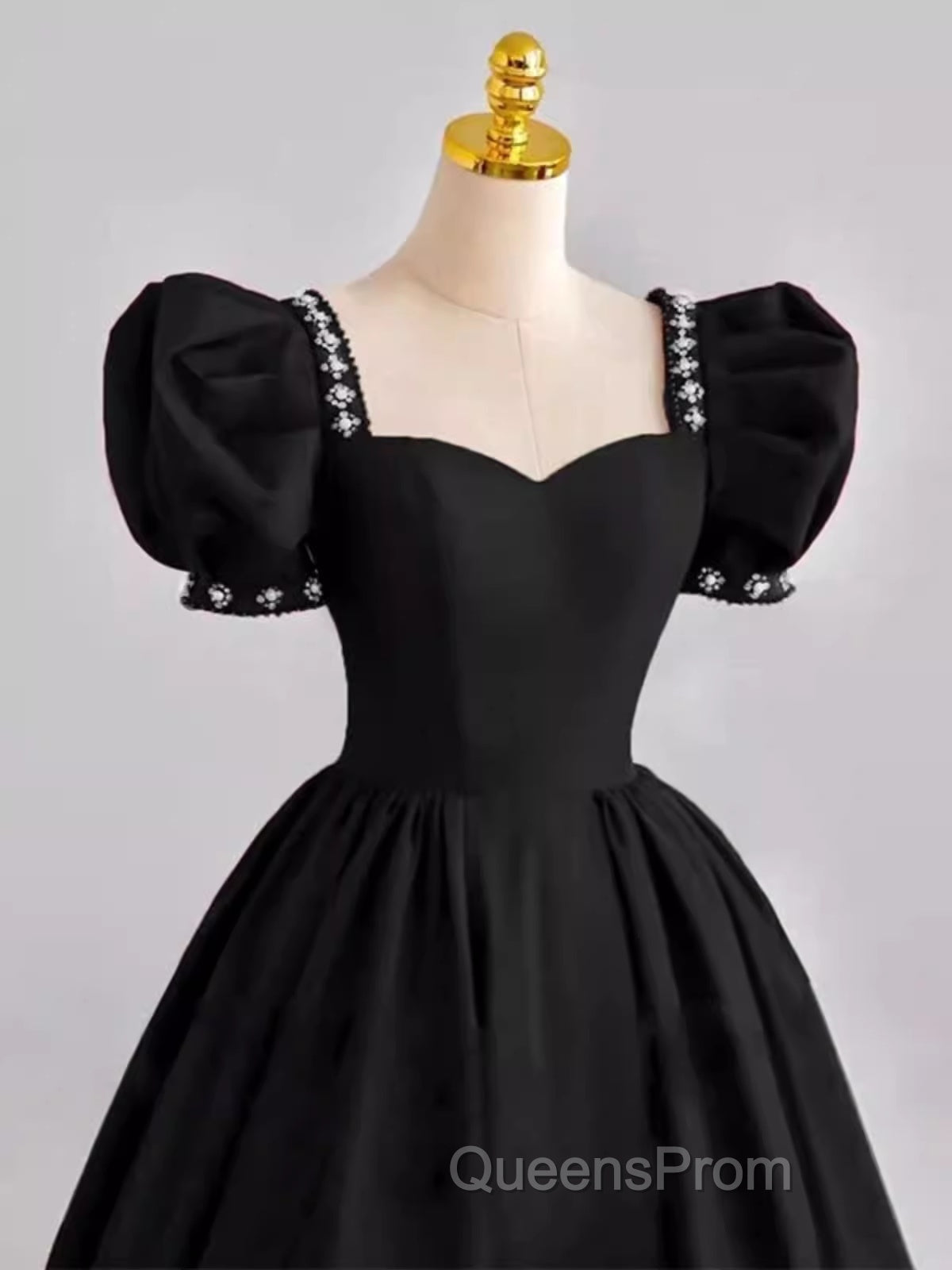 Vintage Ball Gown Sweetheart Satin Black Long Evening Prom Dress Formal Dress