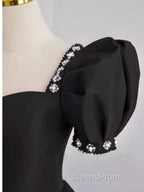 Vintage Ball Gown Sweetheart Satin Black Long Evening Prom Dress Formal Dress