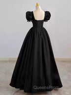 Vintage Ball Gown Sweetheart Satin Black Long Evening Prom Dress Formal Dress