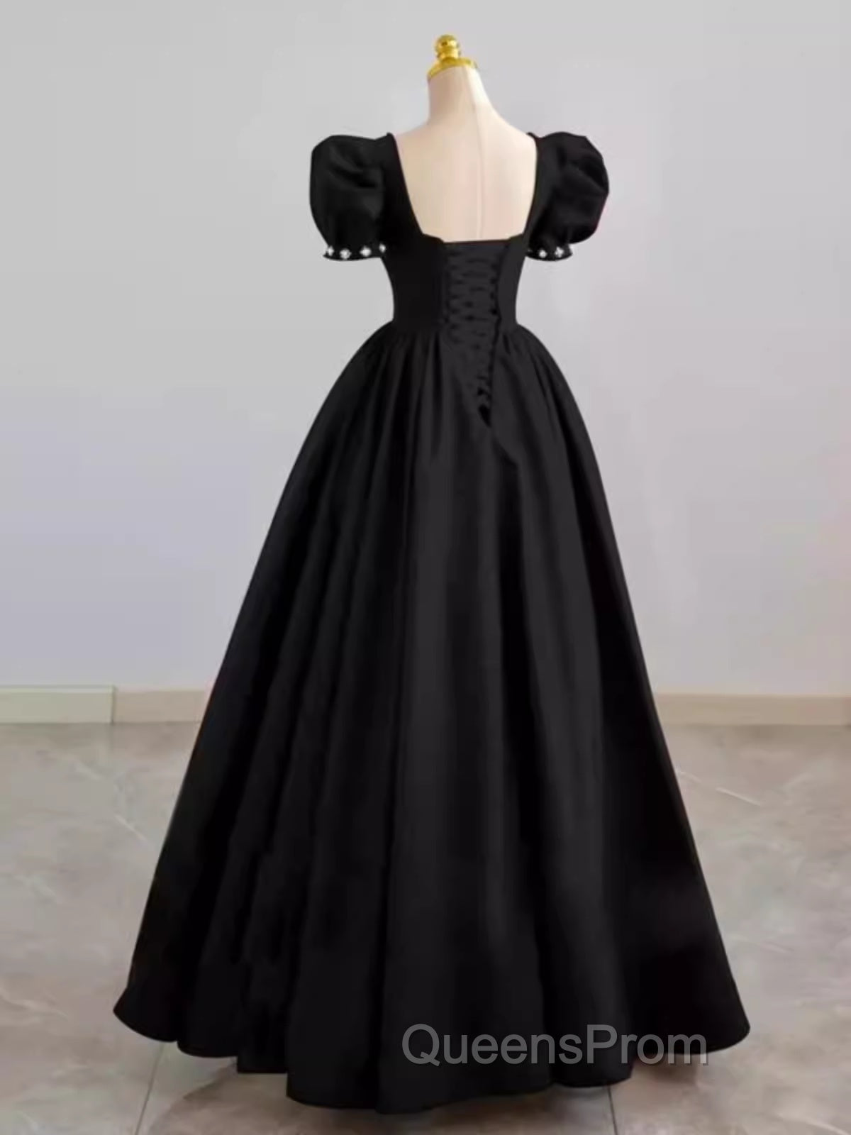 Vintage Ball Gown Sweetheart Satin Black Long Evening Prom Dress Formal Dress