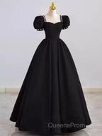 Vintage Ball Gown Sweetheart Satin Black Long Evening Prom Dress Formal Dress