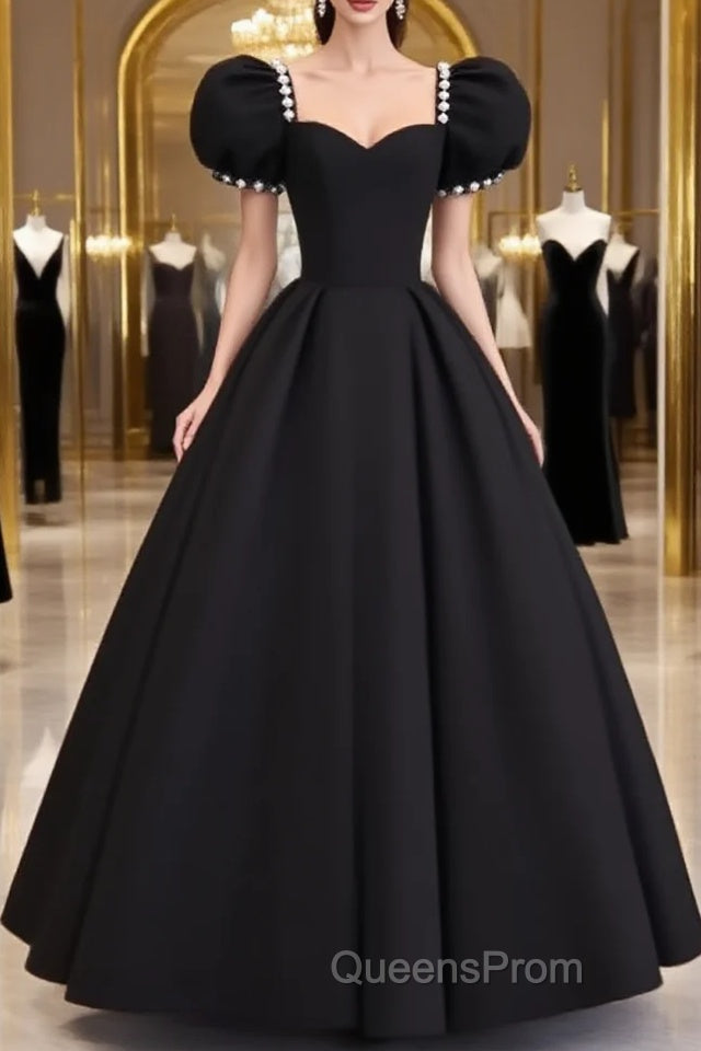 Vintage Ball Gown Sweetheart Satin Black Long Evening Prom Dress Formal Dress Main image