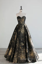 Vintage Ball Gown Sweetheart Sleeveless Long Evening Prom Gown Fairy Black Evening Prom Dress