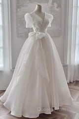 Vintage Ball Gown V Neckline Chiffon White Long Wedding Dress Brides Dress