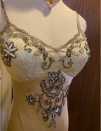 Vintage Beige Gold Irregular Strap Beaded Lace Classy Prom Dress