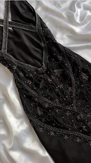 Vintage Black Beaded Halter Neck Mermaid Chiffon Prom Dress For Party Enchanted Backless Sleeveless Evening Gown
