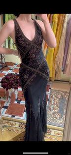 Vintage Black Beaded Halter Neck Mermaid Chiffon Prom Dress For Party Enchanted Backless Sleeveless Evening Gown