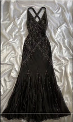 Vintage Black Beaded Halter Neck Mermaid Chiffon Prom Dress For Party Enchanted Backless Sleeveless Evening Gown