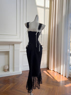 Vintage Black Mermaid Lace And Satin Long Classy Prom Dress