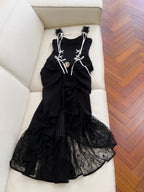 Vintage Black Mermaid Lace And Satin Long Classy Prom Dress