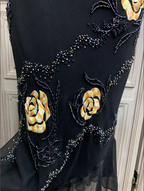 Vintage Black Mermaid Spaghetti Strap Gold Rose Beaded Embroidery Chiffon Long Classy Prom Dress