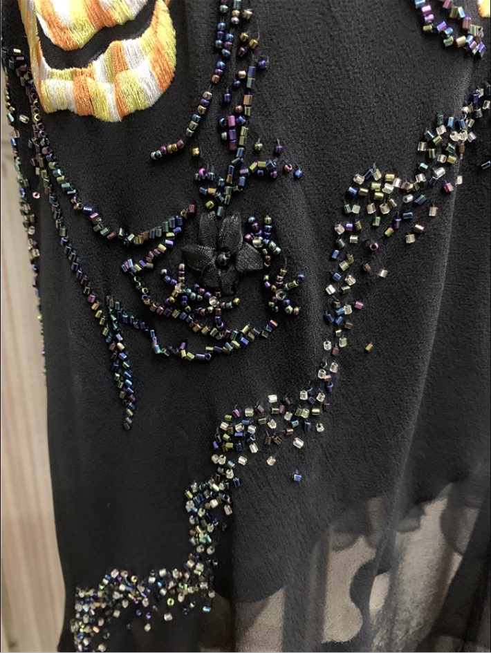 Vintage Black Mermaid Spaghetti Strap Gold Rose Beaded Embroidery Chiffon Long Classy Prom Dress