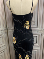 Vintage Black Mermaid Spaghetti Strap Gold Rose Beaded Embroidery Chiffon Long Classy Prom Dress