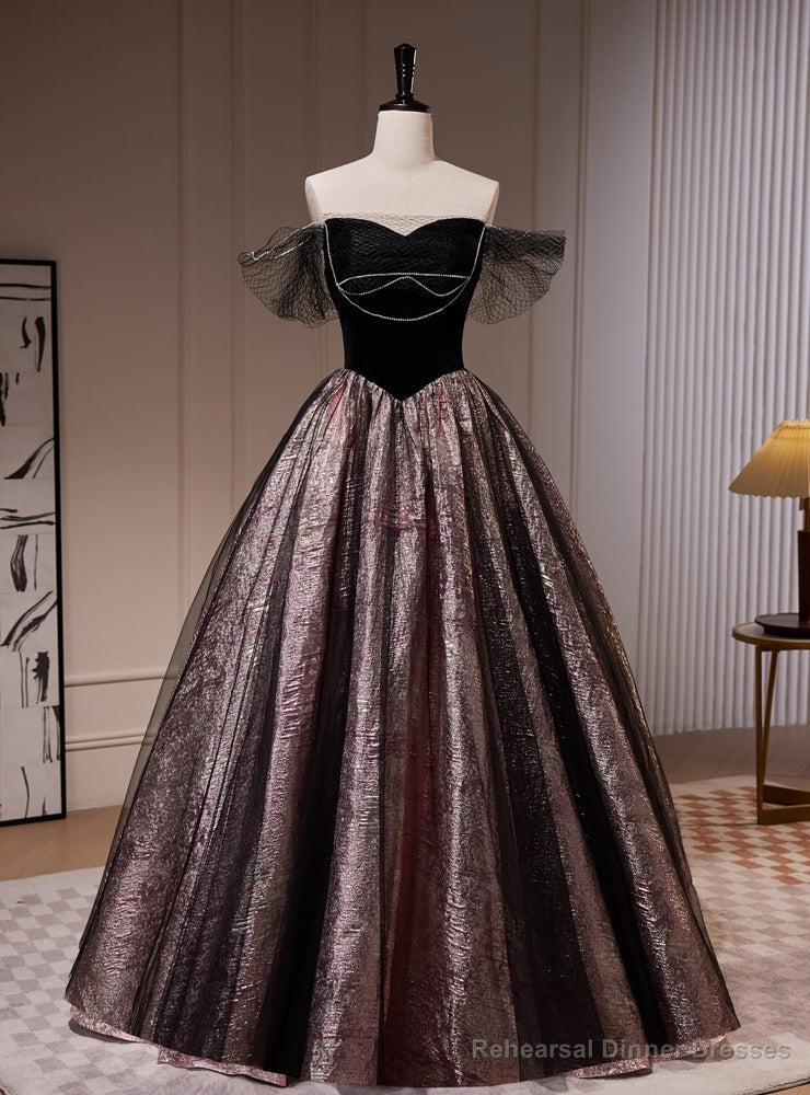 Vintage Black Off the Shoulder Beading Prom Dress Main image