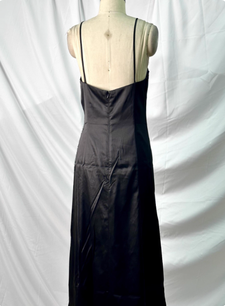Vintage Black Peacock Feather Embroidered Slim-Fit Satin Long Classy Prom Dress