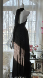 Vintage Black Pink Diamond Halter Neck Chiffon Mermaid Prom Gown Classy Prom Dress