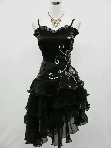 Vintage Black Straps Beaded Classy Evening Dress Ruffled Homecoming Dress Main image