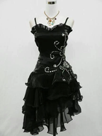 Vintage Black Straps Beaded Classy Evening Dress Ruffled Homecoming Dress