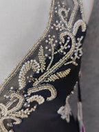 Vintage Black V-Neck Beaded Chiffon Long Classy Prom Dress