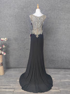 Vintage Black V-Neck Beaded Chiffon Long Classy Prom Dress