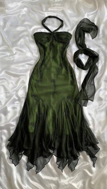 Vintage Blue Chiffon Long Classy Prom Dress Elegant Beaded Party Dress
