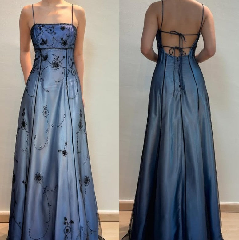 Vintage Blue Gradient Empire Classy Prom Dress Backless Romantic Beaded Classy Evening Dress Guest Dress Secondary image
