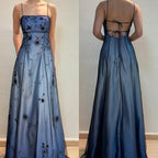 Vintage Blue Gradient Empire Classy Prom Dress Backless Romantic Beaded Classy Evening Dress Guest Dress