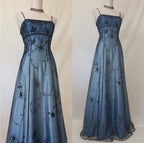 Vintage Blue Gradient Empire Classy Prom Dress Backless Romantic Beaded Classy Evening Dress Guest Dress