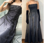 Vintage Blue Gradient Empire Classy Prom Dress Backless Romantic Beaded Classy Evening Dress Guest Dress
