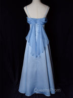 Vintage Blue Satin Spaghetti Straps Gown Elegant Dress