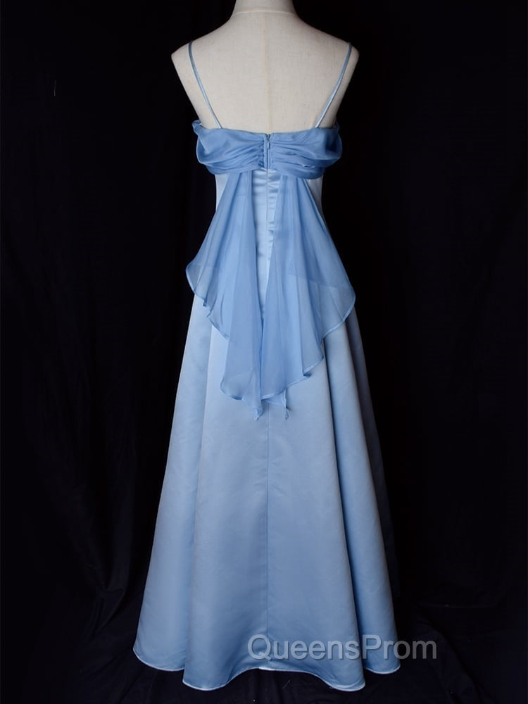 Vintage Blue Satin Spaghetti Straps Gown Elegant Dress