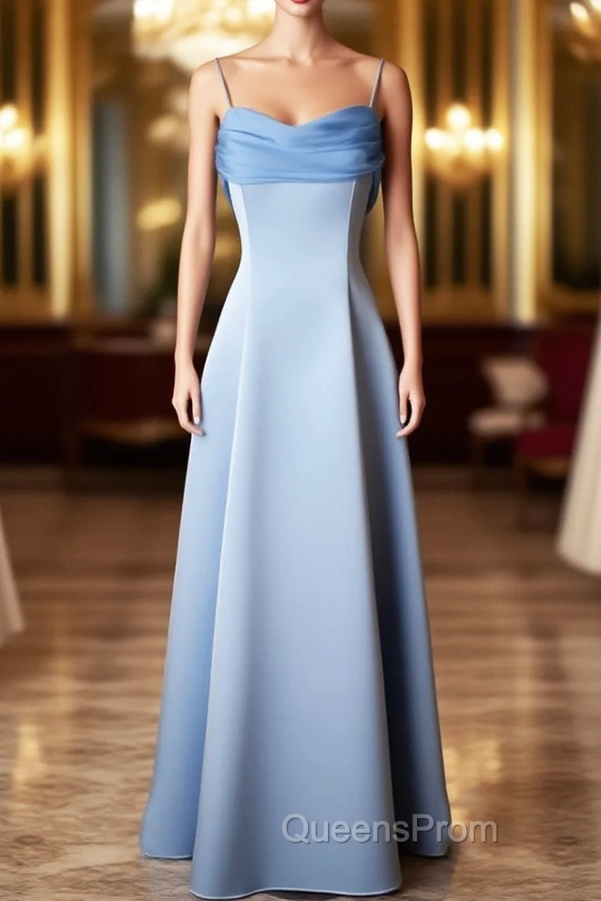 Vintage Blue Satin Spaghetti Straps Gown Elegant Dress Main image