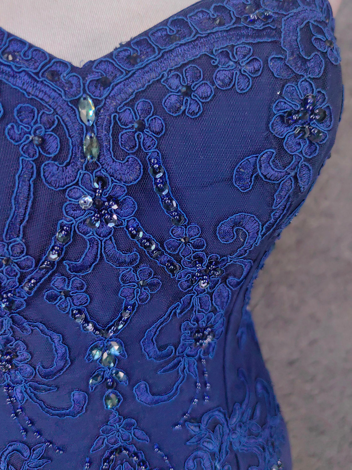 Vintage Blue Sweetheart Neck Embroidered Chiffon Long Classy Prom Dress
