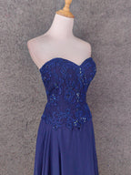 Vintage Blue Sweetheart Neck Embroidered Chiffon Long Classy Prom Dress