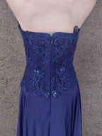 Vintage Blue Sweetheart Neck Embroidered Chiffon Long Classy Prom Dress