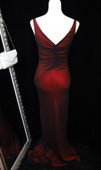 Vintage Bright Burgundy Mermaid V-Neck Ruched Satin Long Classy Prom Dress
