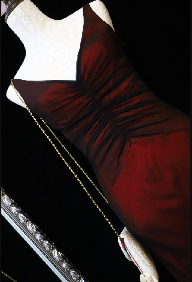 Vintage Bright Burgundy Mermaid V-Neck Ruched Satin Long Classy Prom Dress
