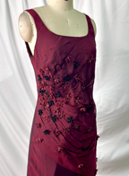 Vintage Burgundy 3D Beaded Flower Square Neck Chiffon Long Classy Prom Dress