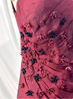 Vintage Burgundy 3D Beaded Flower Square Neck Chiffon Long Classy Prom Dress