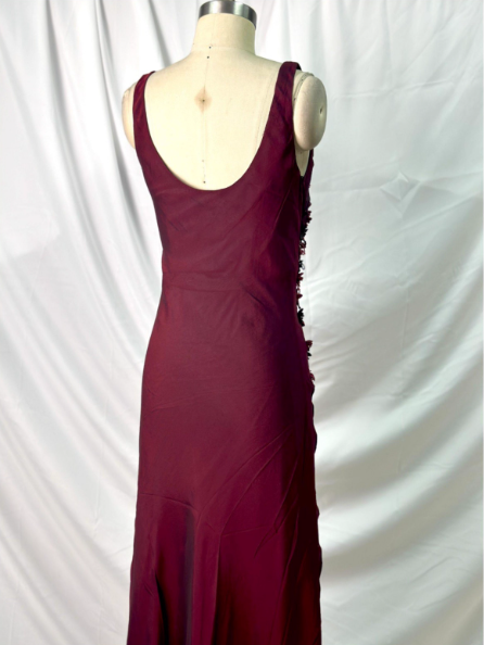 Vintage Burgundy 3D Beaded Flower Square Neck Chiffon Long Classy Prom Dress